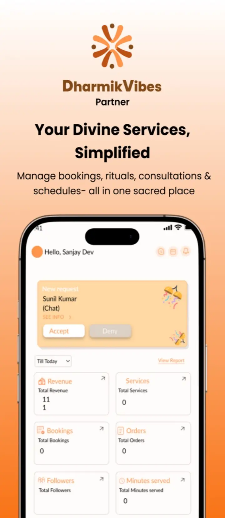 DharmikGuide partner app - Trust Profile and bookings