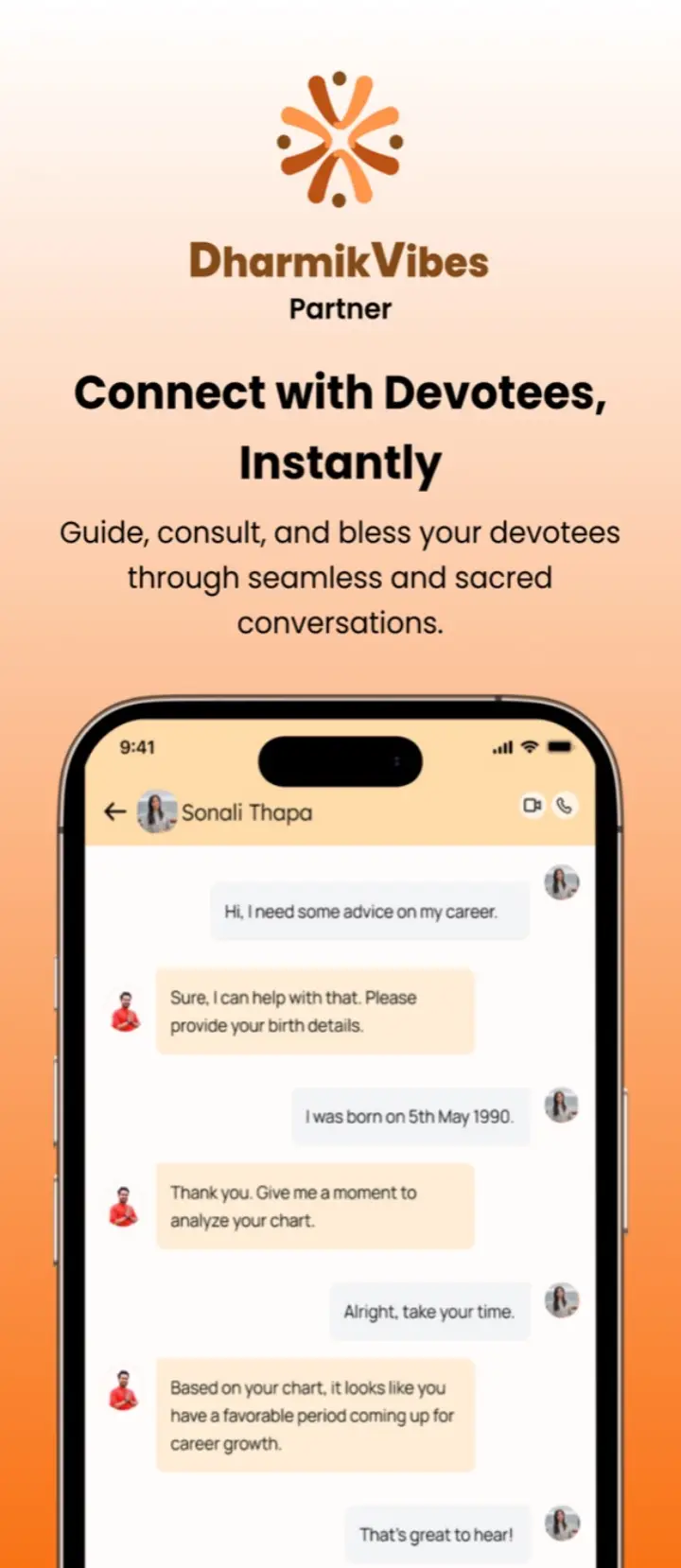 DharmikGuide partner app - dashboard and payouts